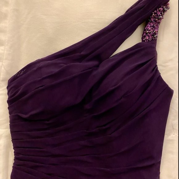 La Femme Pleated Ornate Asymmetrical Sheath Prom/Cocktail Dress, style #16958 - Picture 3 of 6